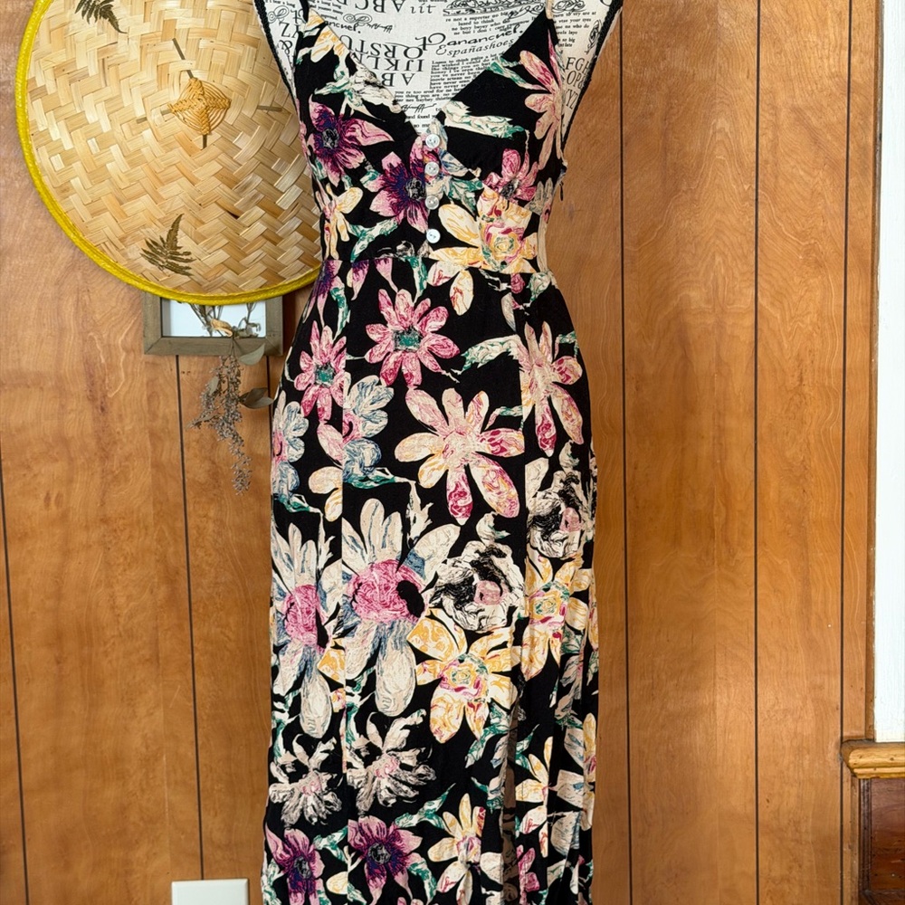 Urban Outfitters Black Floral Midi Dress